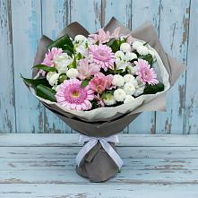 Букет цветов из:  Герберы, Альстромерии и Хризантемы в поселке Медико-Инструментального завода