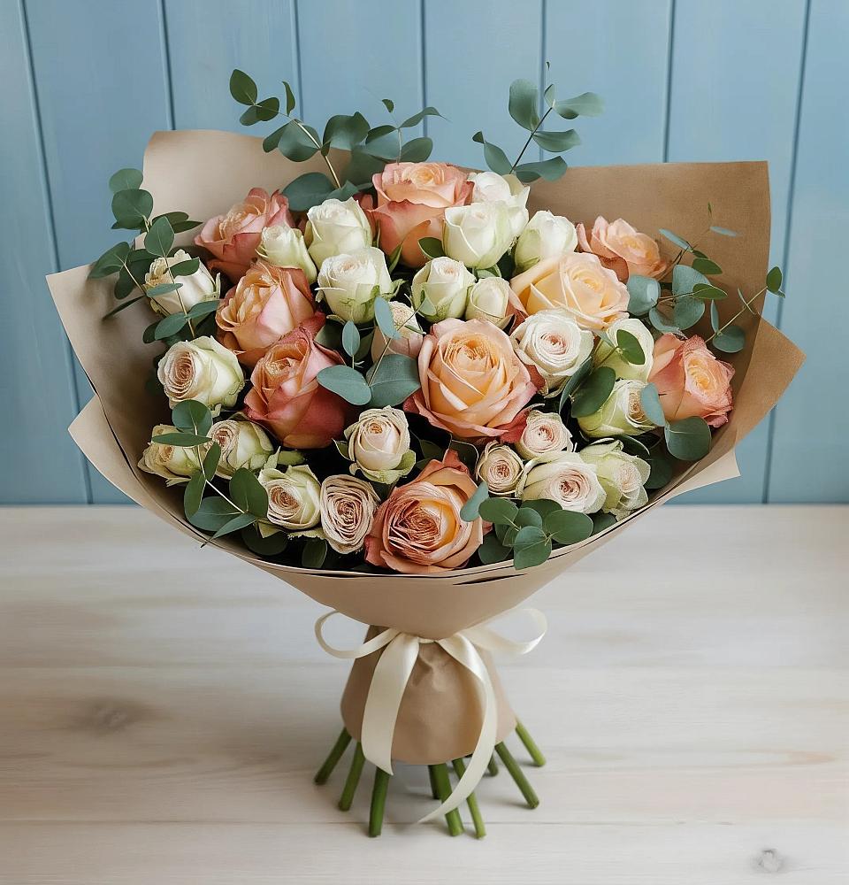 Букет цветов из: Альстромерии и Розы в поселке Медико-Инструментального завода