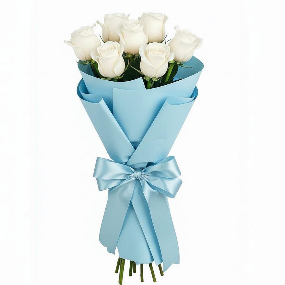 Букет 7 белых роз Проуд в поселке Медико-Инструментального завода