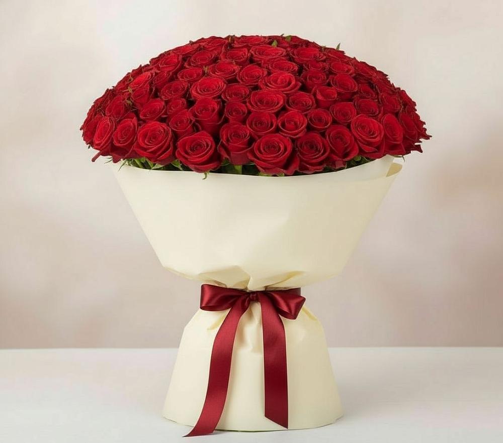 Букет 101 Красная роза Милано в поселке Медико-Инструментального завода