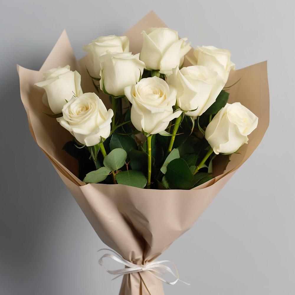 Букет 9 Белых роз Эдлесс Лав в поселке Медико-Инструментального завода