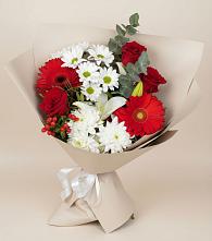 Букет цветов из:  Розы, Хризантемы, Герберы и Лилии в поселке Медико-Инструментального завода