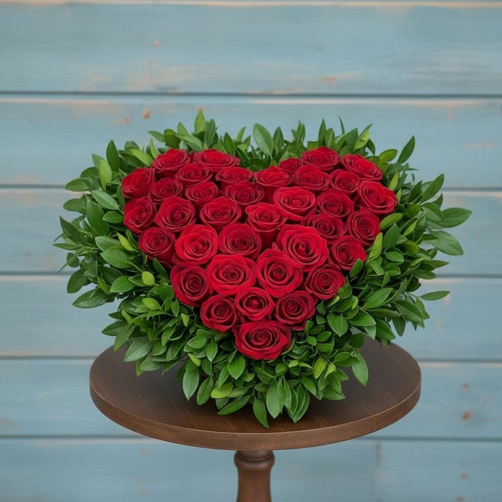 Цветочная композиция из Розы в виде сердца в поселке Медико-Инструментального завода