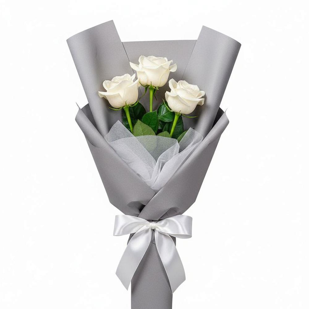 Букет 3 белые розы в поселке Медико-Инструментального завода