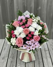 Букет цветов из:  Альстромерии, Гвоздики, Розы и Хризантемы #REPLACE_PRED# поселке Медико-Инструментального завода