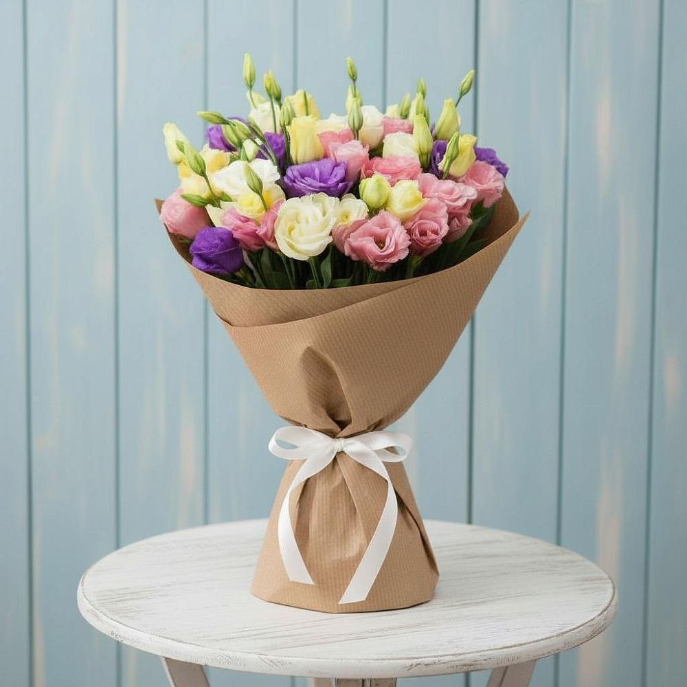 Букет цветов из: Лизиантусы в поселке Медико-Инструментального завода