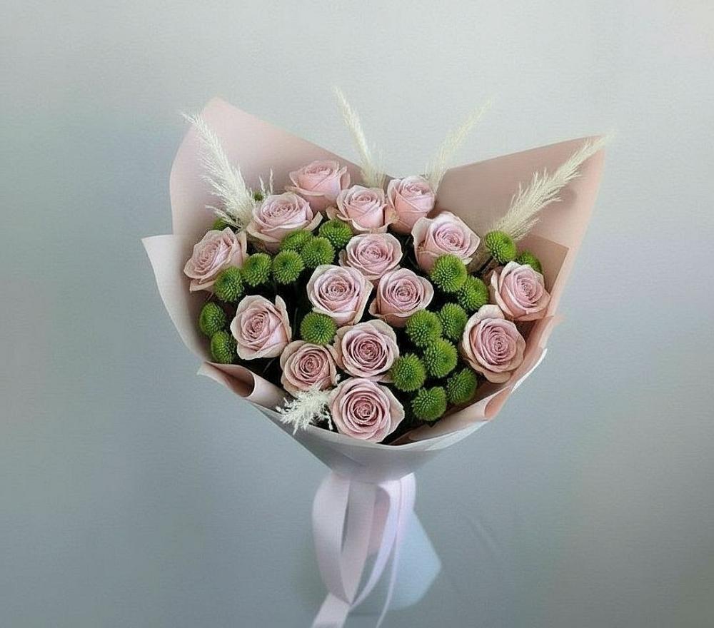 Букет цветов из: Розы и Хризантемы в поселке Медико-Инструментального завода