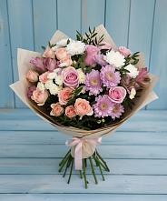 Букет цветов из:  Хризантемы, Розы и Альстромерии в поселке Медико-Инструментального завода