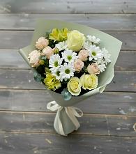 Букет цветов из:  Альстромерии, Розы и Хризантемы в поселке Медико-Инструментального завода