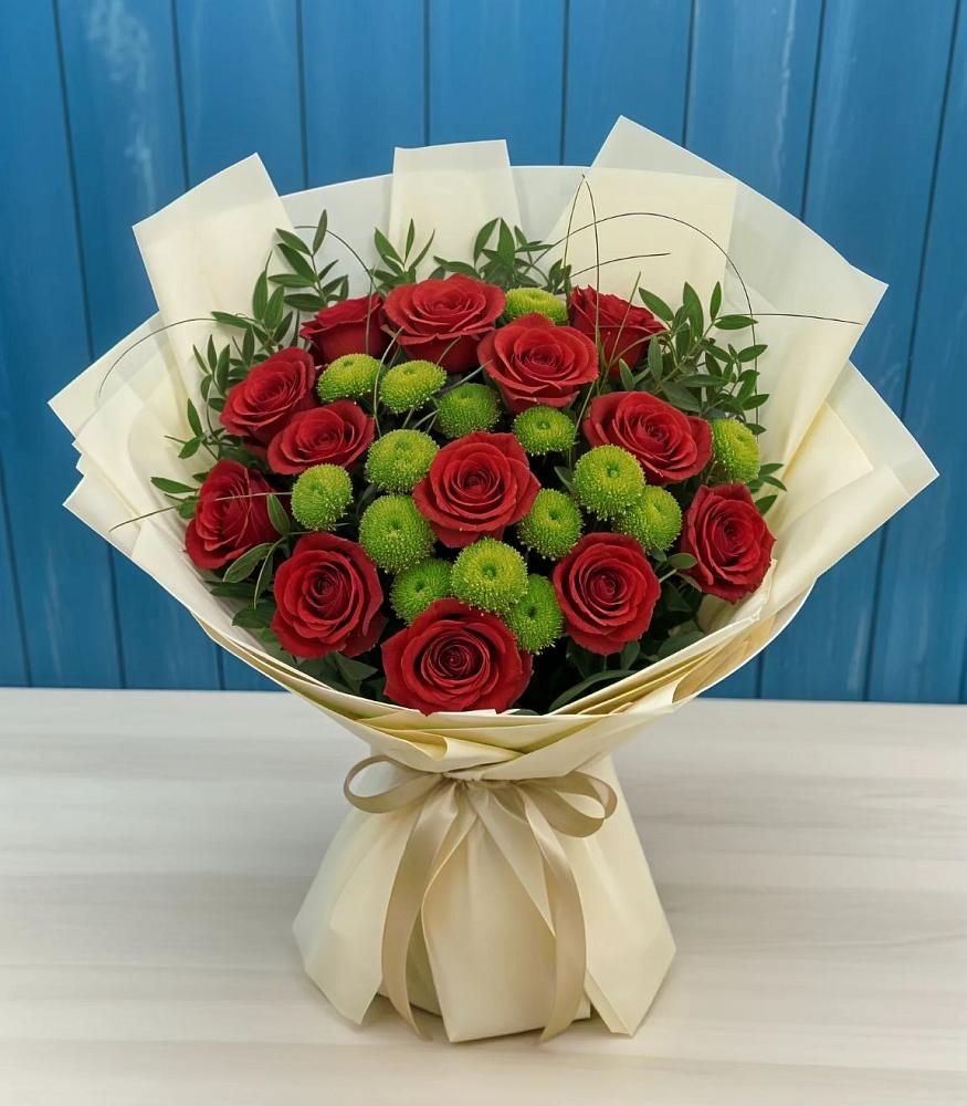 Букет цветов из: Розы и Хризантемы в поселке Медико-Инструментального завода