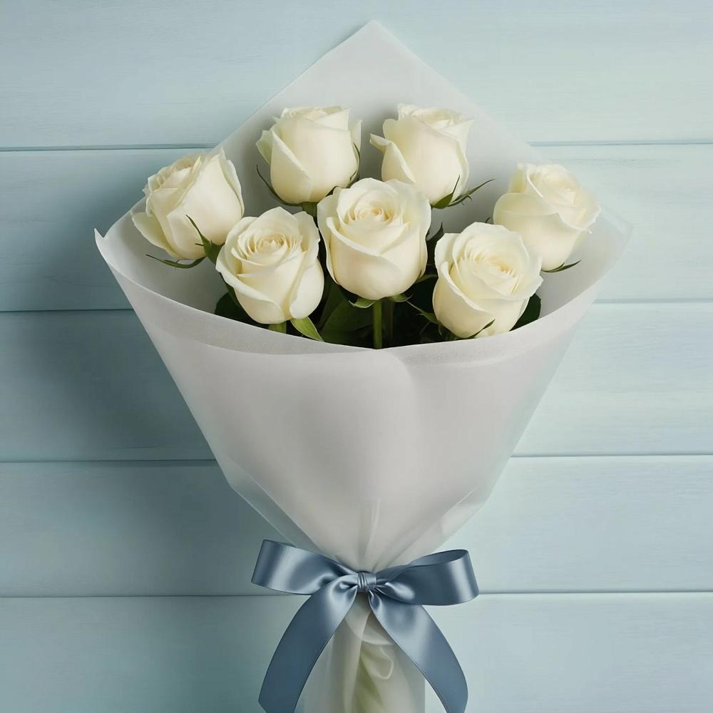 Букет 7 Белых роз Эдлесс Лав в поселке Медико-Инструментального завода
