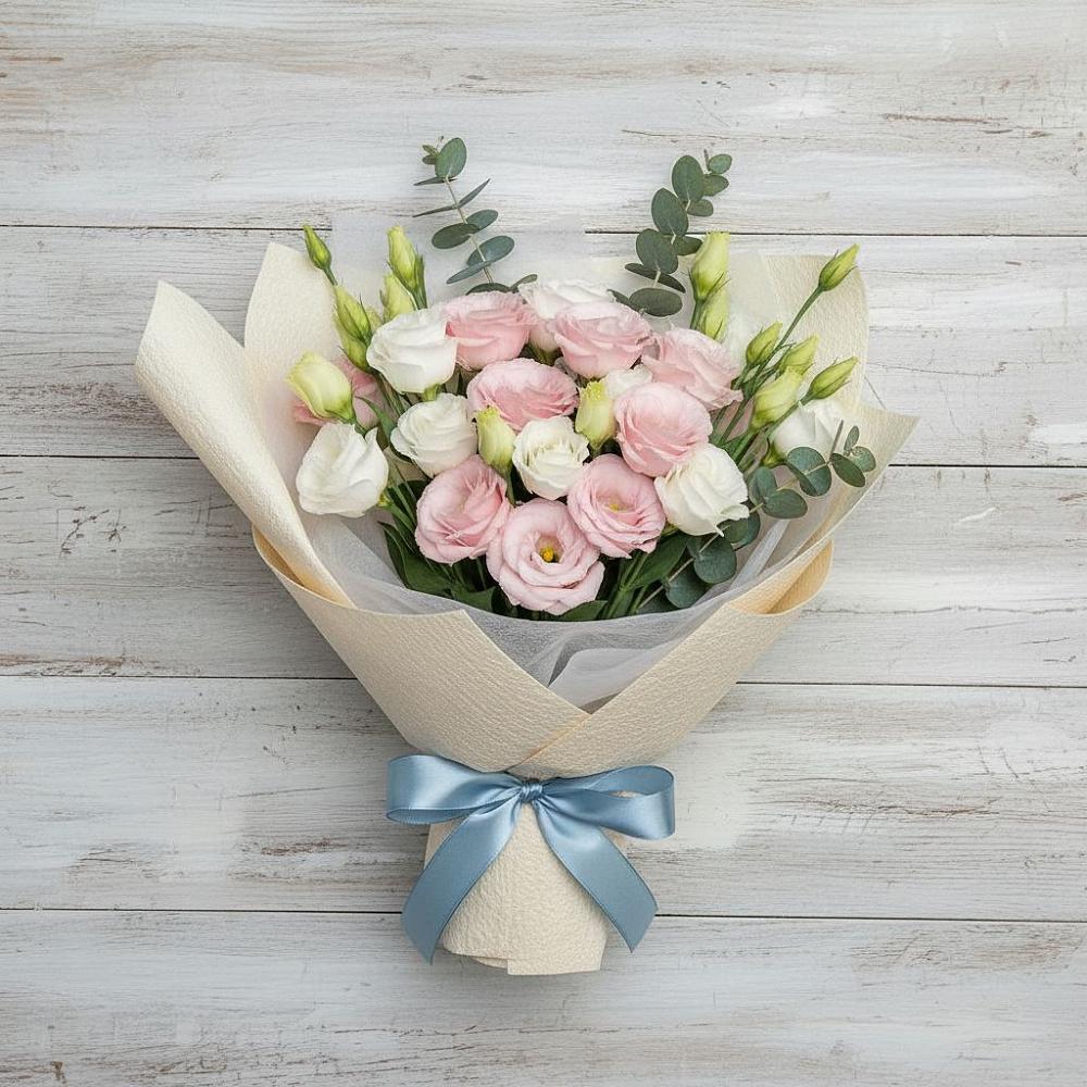 Букет цветов из: Лизиантусы в поселке Медико-Инструментального завода